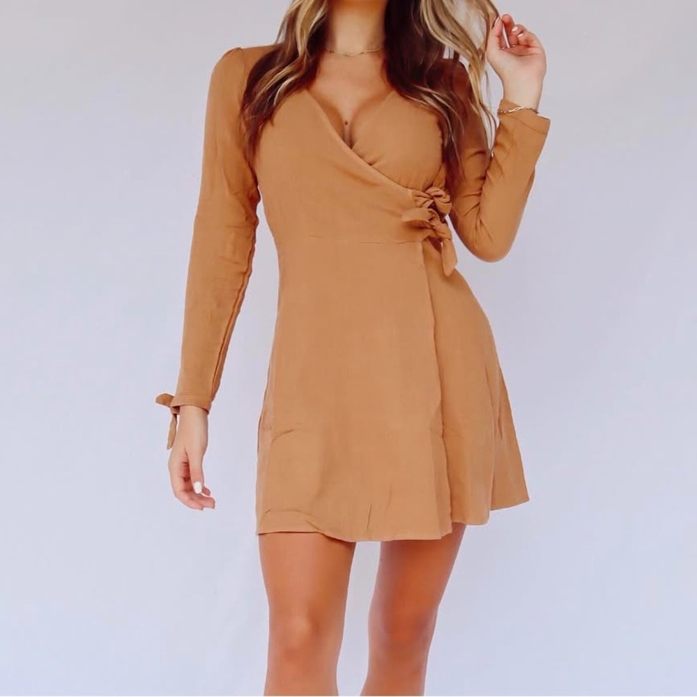 Tan wrap dress